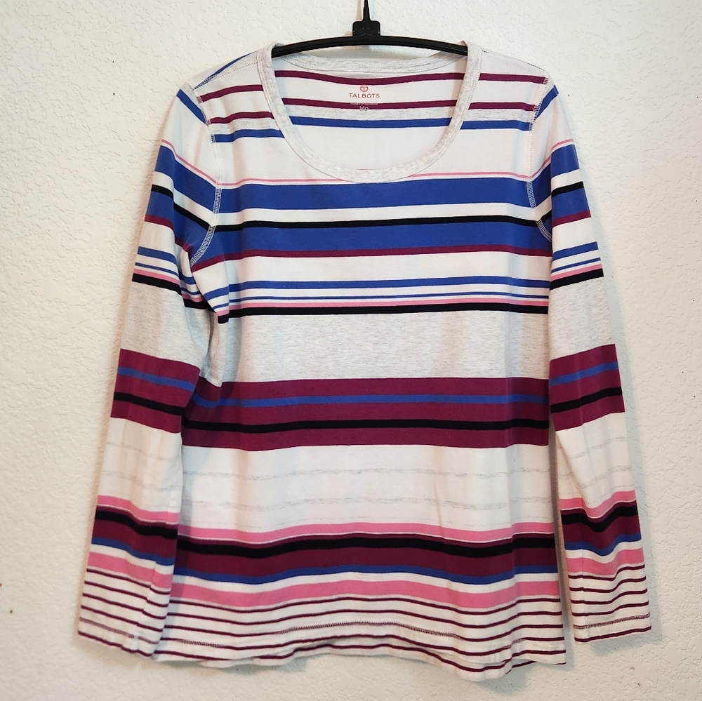 Talbots T By Talbits Women's Striped Long Sleeve Top - Multicolor, Size MP